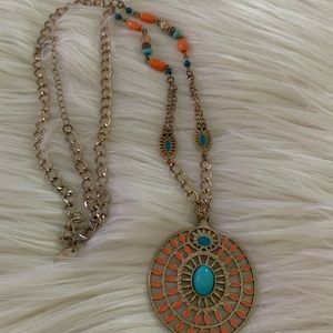 Vintage Turquoise Coral Gold Necklace